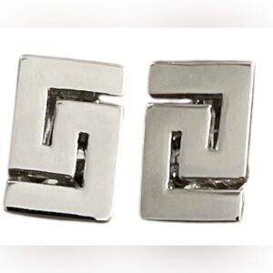 Vintage Gianni Versace Greek Key Clip Earrings Silver Tone 90's Designer
